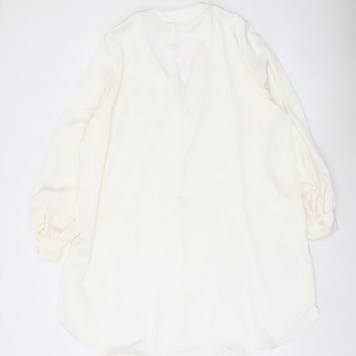 H&M Women Ivory Blouse Size 12 Tunic Long Sleeve V-Neck Top