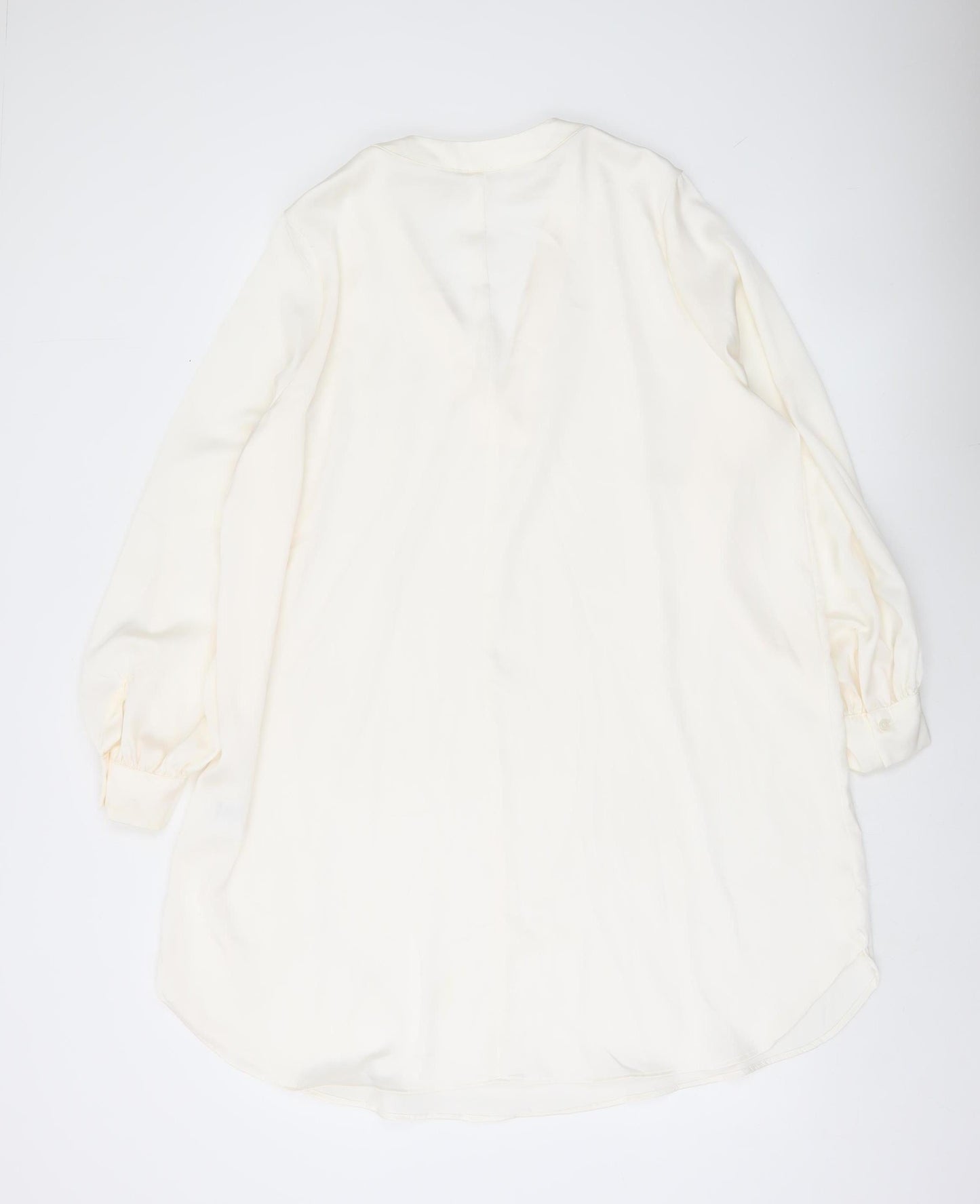 H&M Women Ivory Blouse Size 12 Tunic Long Sleeve V-Neck Top