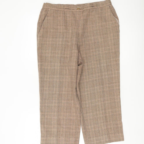 Marks and Spencer Women Brown Check Trousers Size 14 Elastic Waist