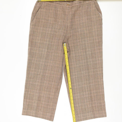 Marks and Spencer Women Brown Check Trousers Size 14 Elastic Waist