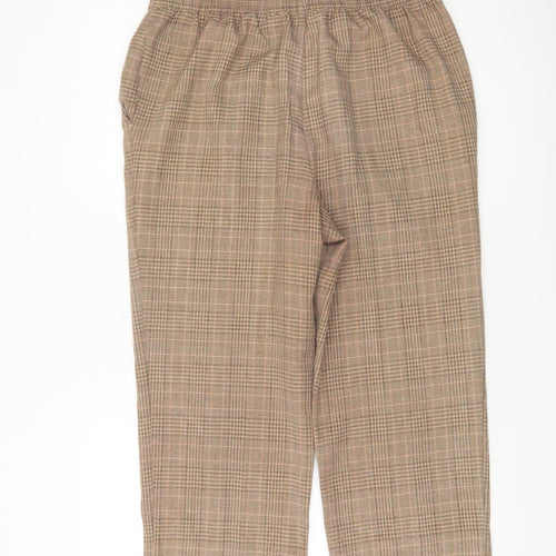 Marks and Spencer Women Brown Check Trousers Size 14 Elastic Waist