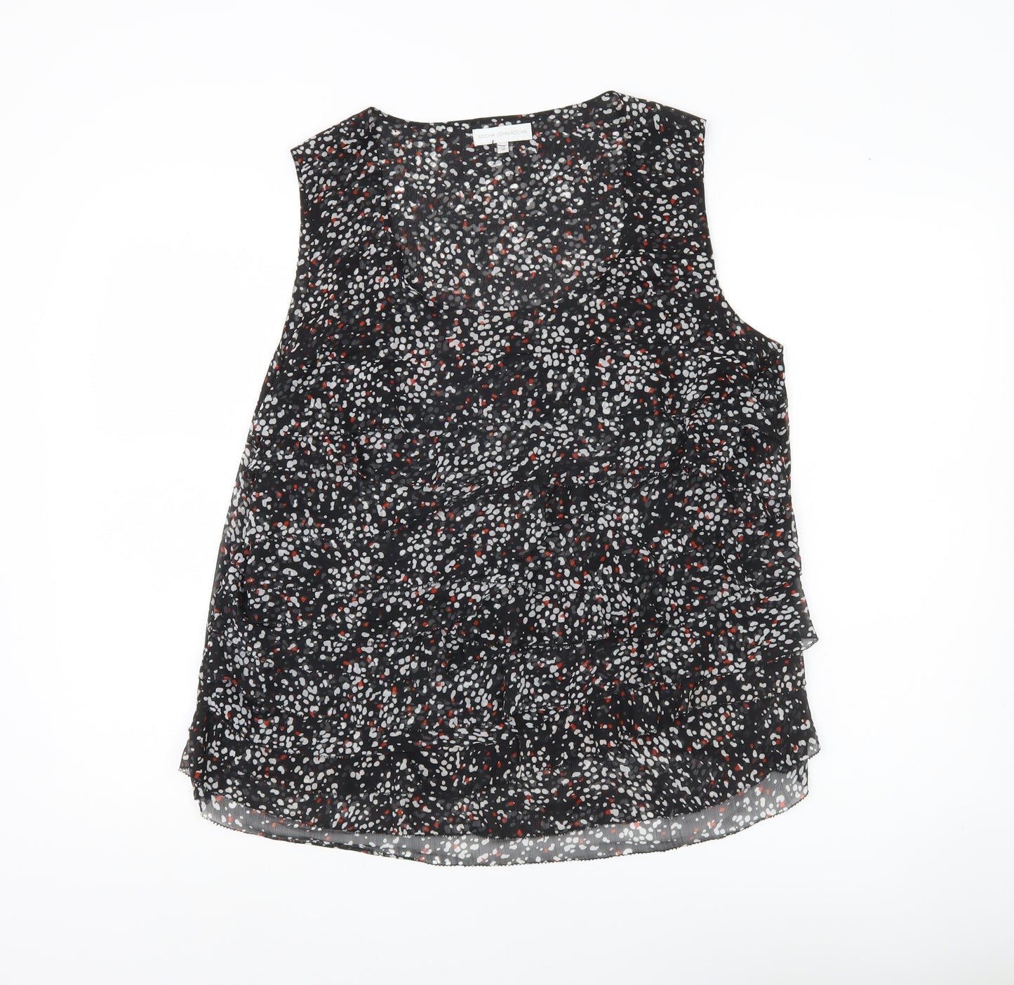 John Rocha Women’s Black Floral Sleeveless Tunic Blouse Size 16
