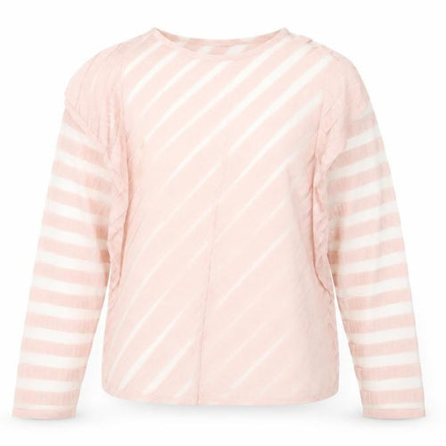 Zara Women Pink Striped Sheer Long Sleeve Blouse Size L