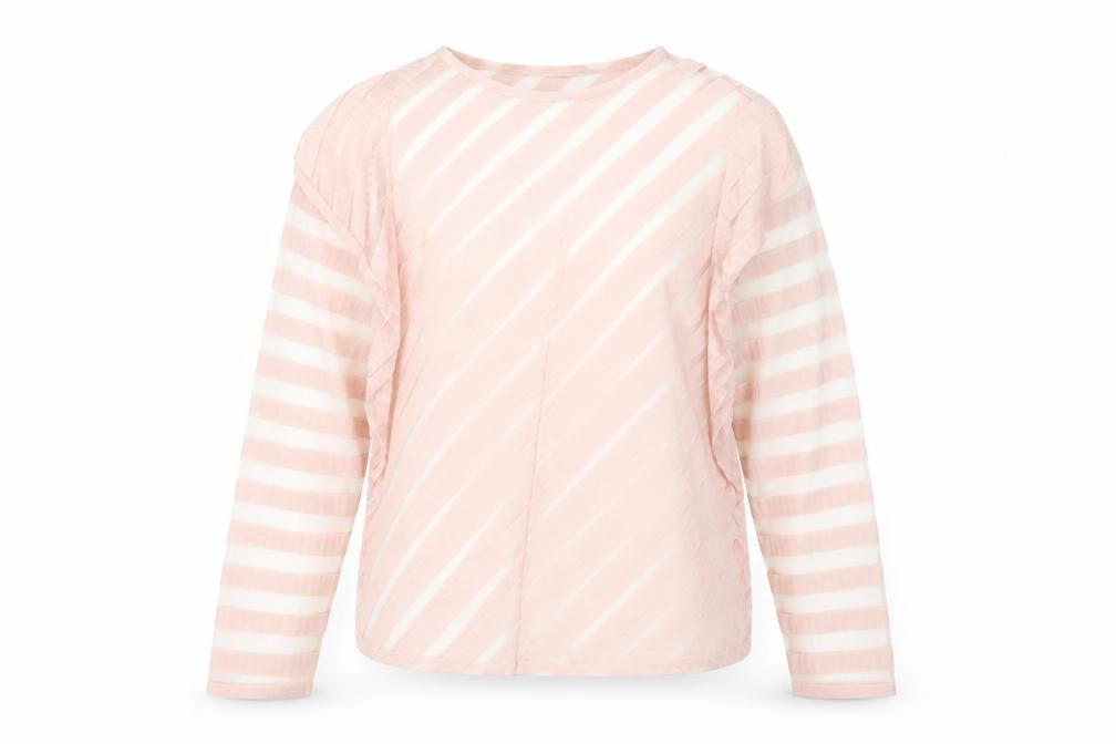 Zara Women Pink Striped Sheer Long Sleeve Blouse Size L