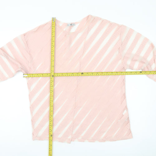 Zara Women Pink Striped Sheer Long Sleeve Blouse Size L