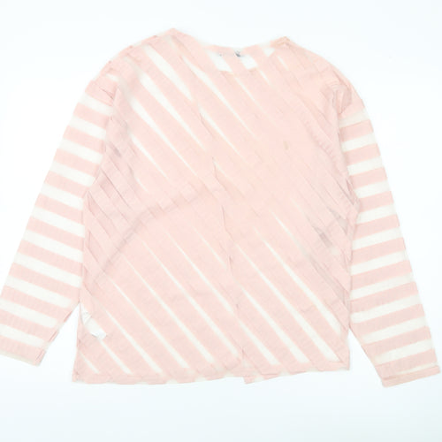 Zara Women Pink Striped Sheer Long Sleeve Blouse Size L