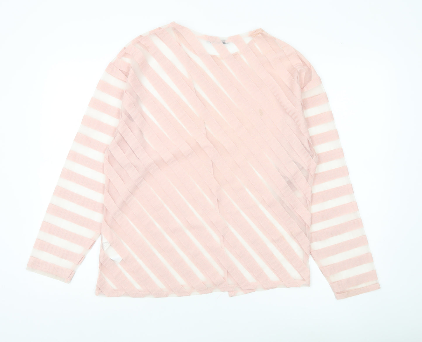 Zara Women Pink Striped Sheer Long Sleeve Blouse Size L