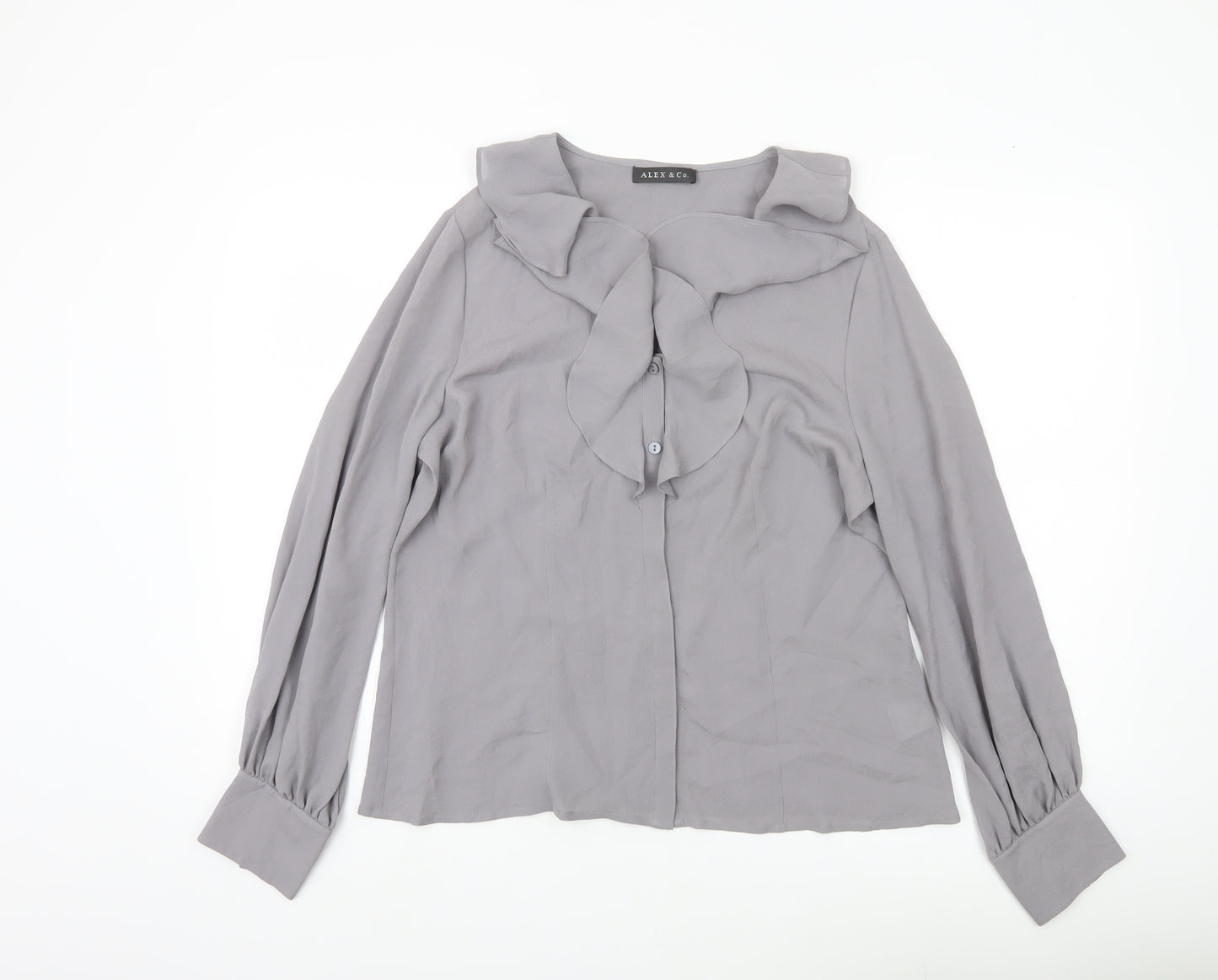 Alex & Co Womens Grey Long Sleeve Ruffle Blouse UK 14
