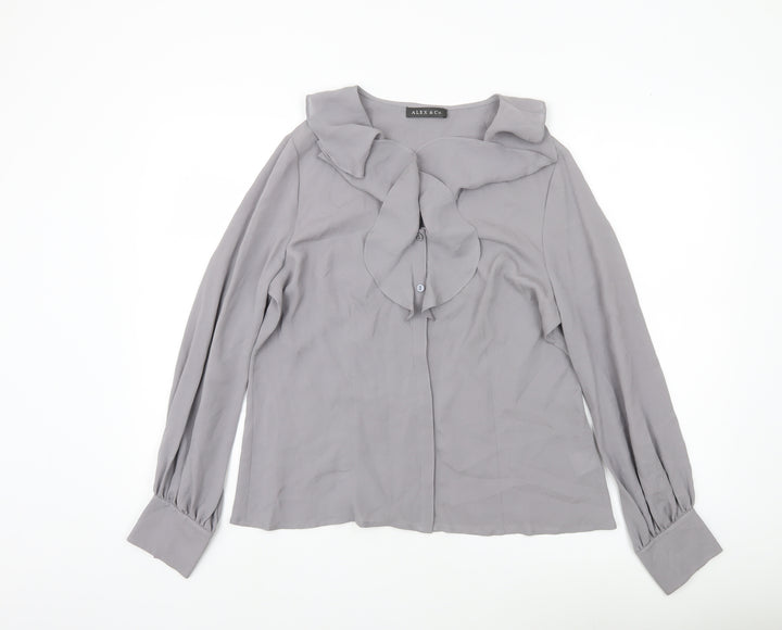 Alex & Co Womens Grey Long Sleeve Ruffle Blouse UK 14
