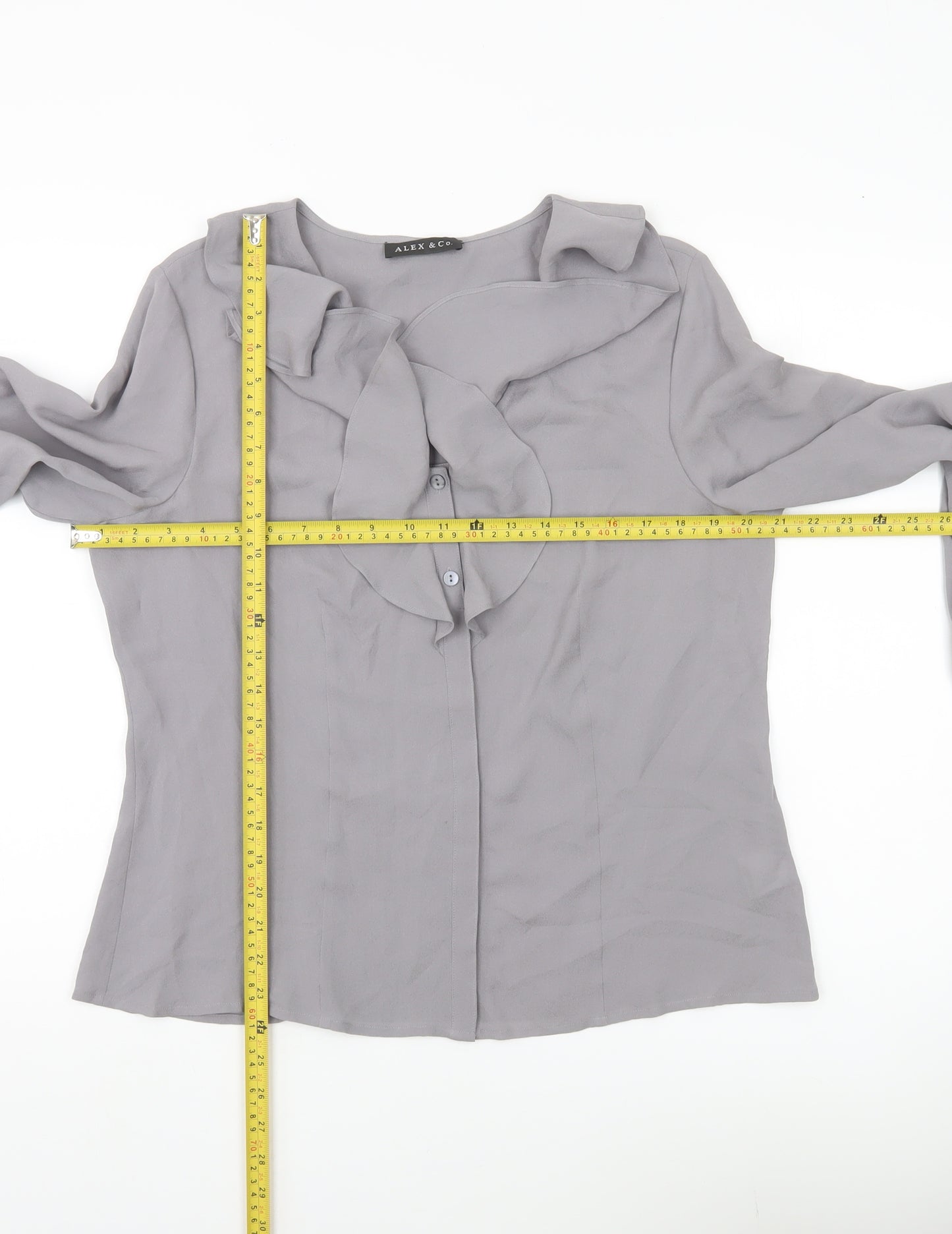 Alex & Co Womens Grey Long Sleeve Ruffle Blouse UK 14