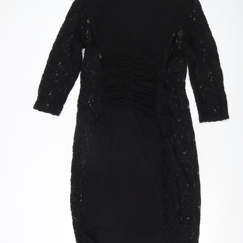 Phase Eight Women’s Black Lace Sheath Dress Size 14 Ruched 3/4 Sleeve