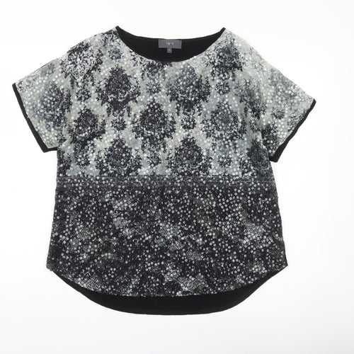 Next Womens Black Sequin Party T-Shirt UK 10 Short Sleeve