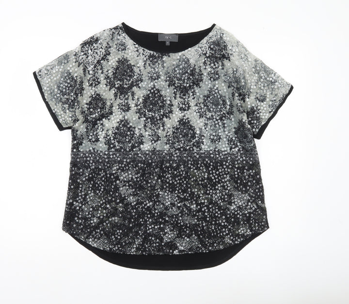 Next Womens Black Sequin Party T-Shirt UK 10 Short Sleeve