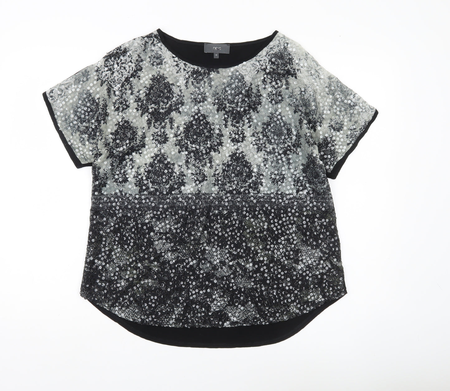 Next Womens Black Sequin Party T-Shirt UK 10 Short Sleeve