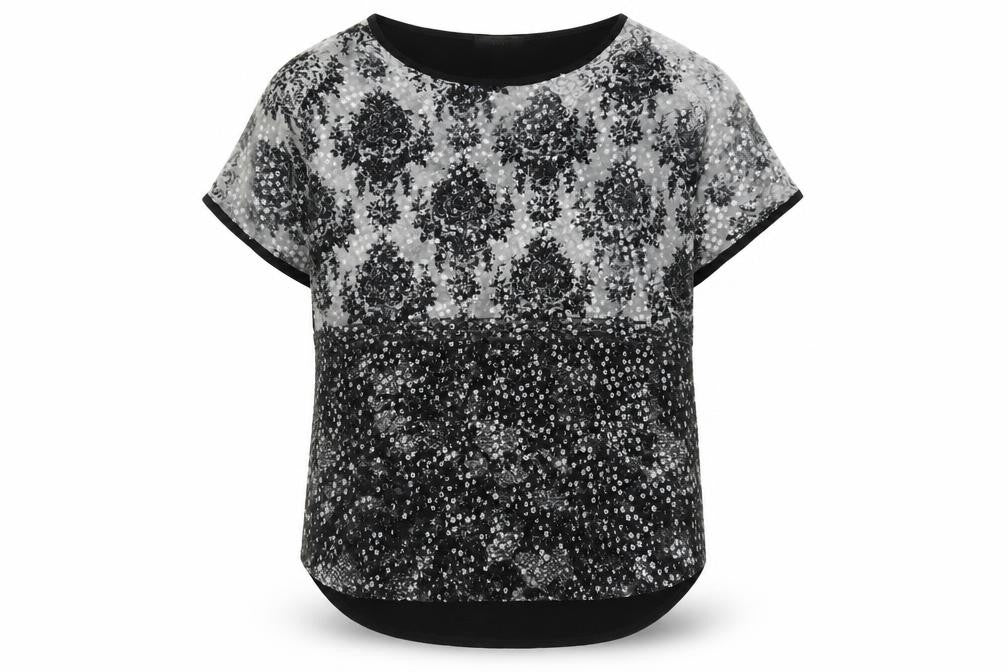 Next Womens Black Sequin Party T-Shirt UK 10 Short Sleeve