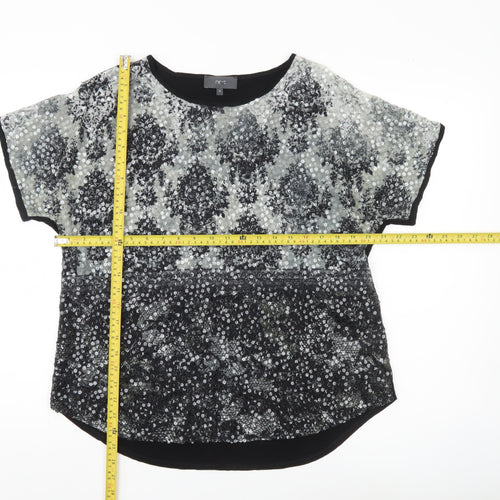 Next Womens Black Sequin Party T-Shirt UK 10 Short Sleeve
