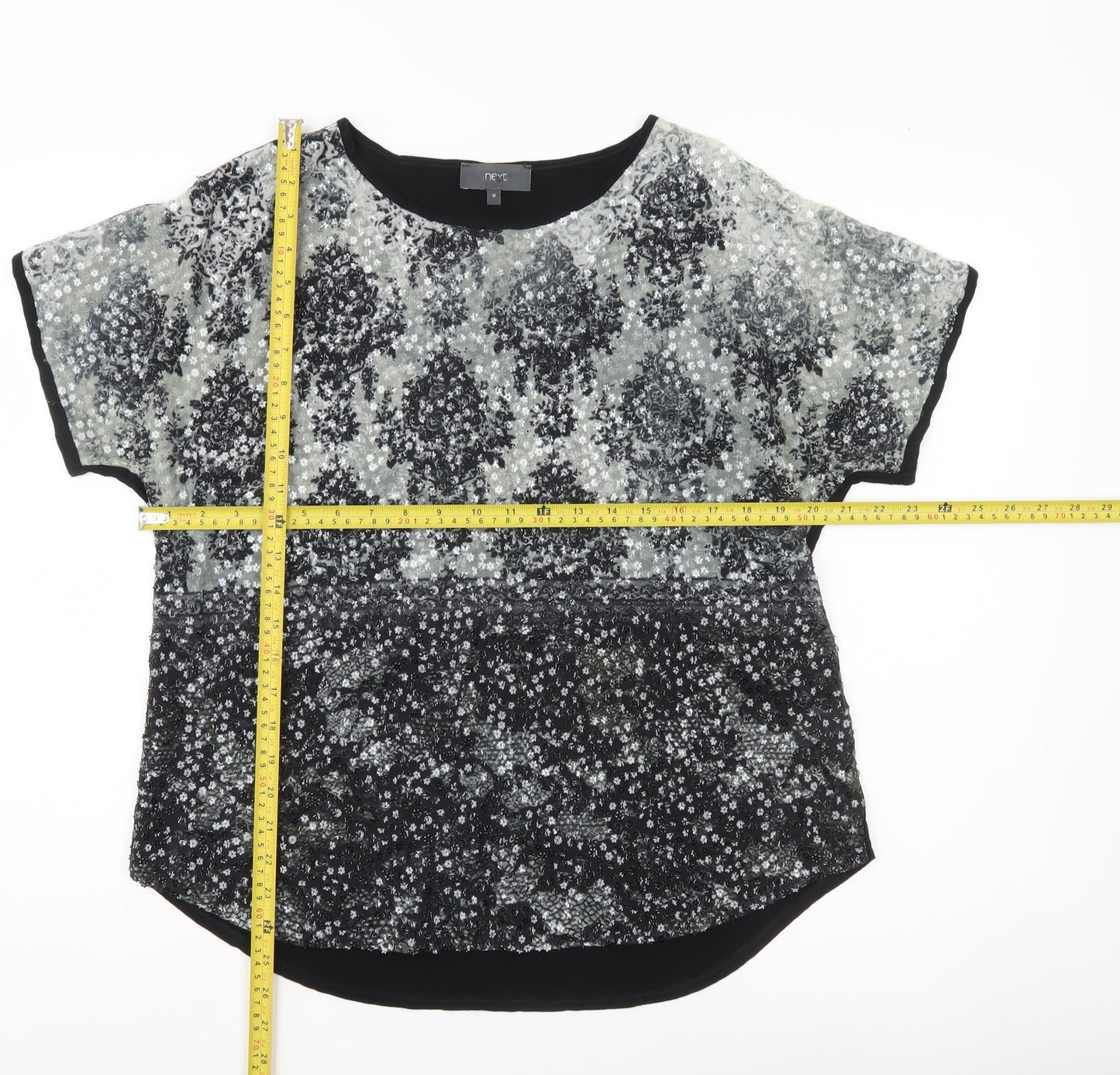 Next Womens Black Sequin Party T-Shirt UK 10 Short Sleeve