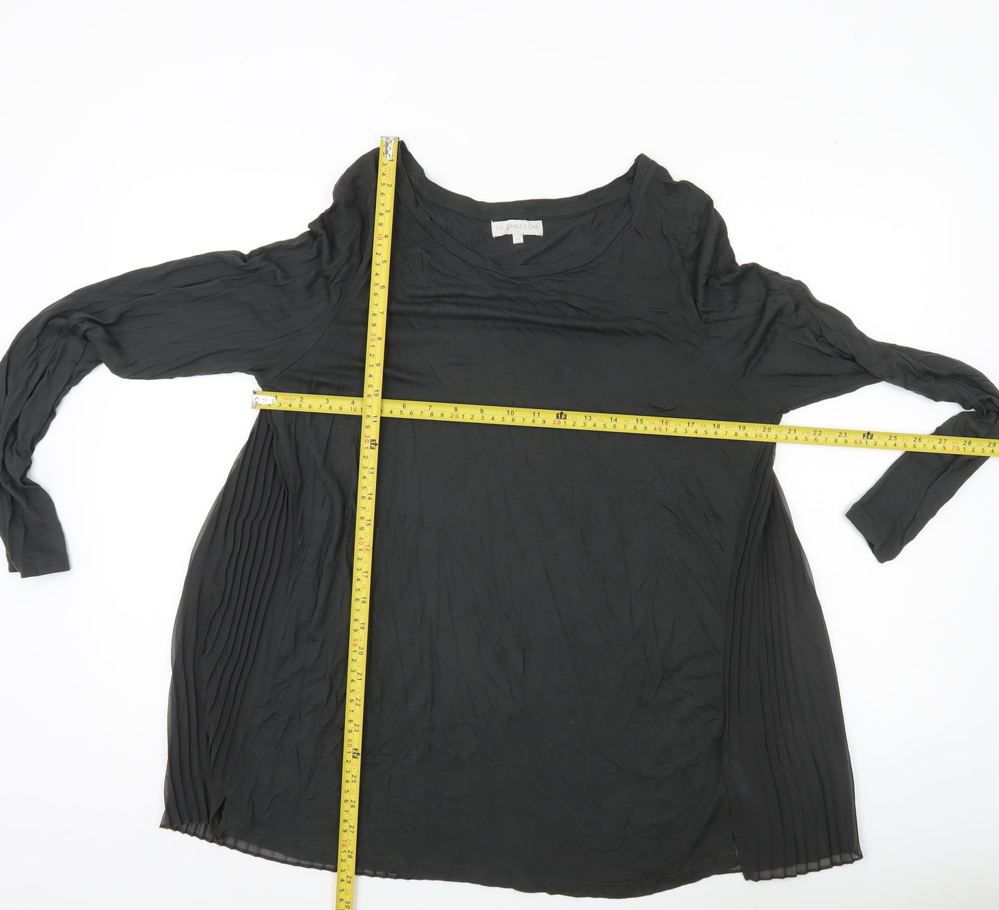 RJR John Rocha Women’s Black Tunic Blouse Size 12 Long Sleeve Pleated