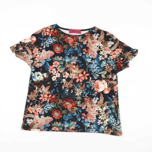 Boohoo Womens Multicoloured Floral T-Shirt Size 6 Short Sleeve