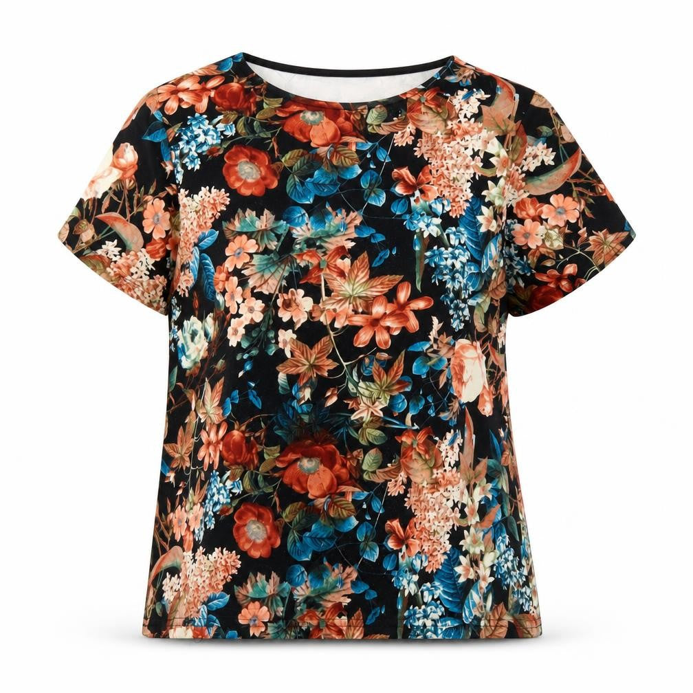 Boohoo Womens Multicoloured Floral T-Shirt Size 6 Short Sleeve