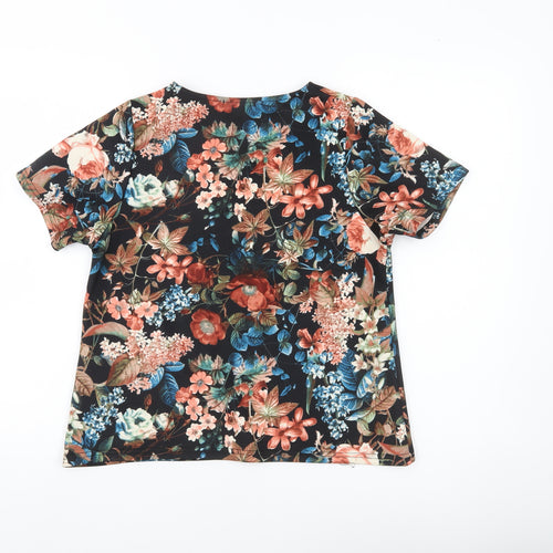 Boohoo Womens Multicoloured Floral T-Shirt Size 6 Short Sleeve