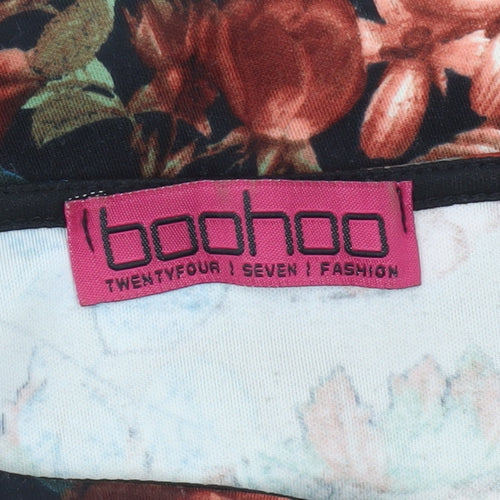 Boohoo Womens Multicoloured Floral T-Shirt Size 6 Short Sleeve