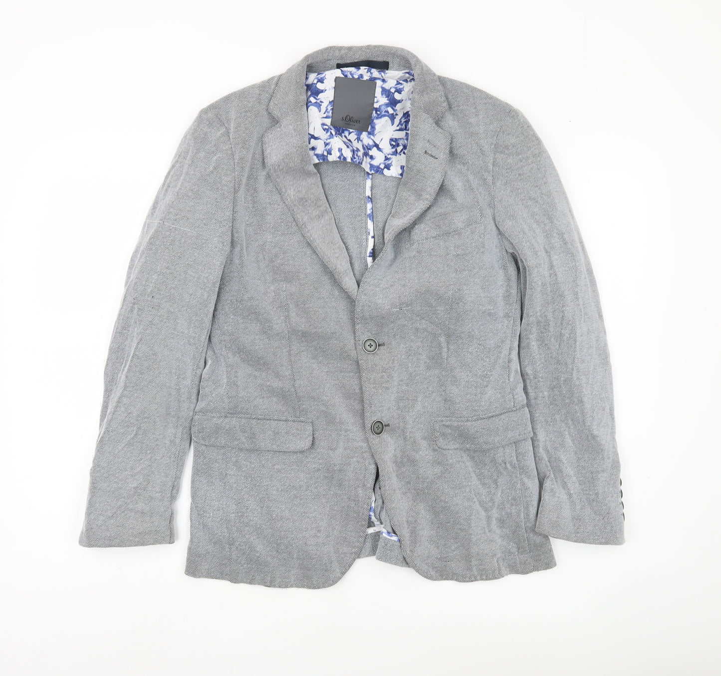 s.Oliver Men’s Grey 36R Suit Jacket Blazer Regular Fit Notch Lapel