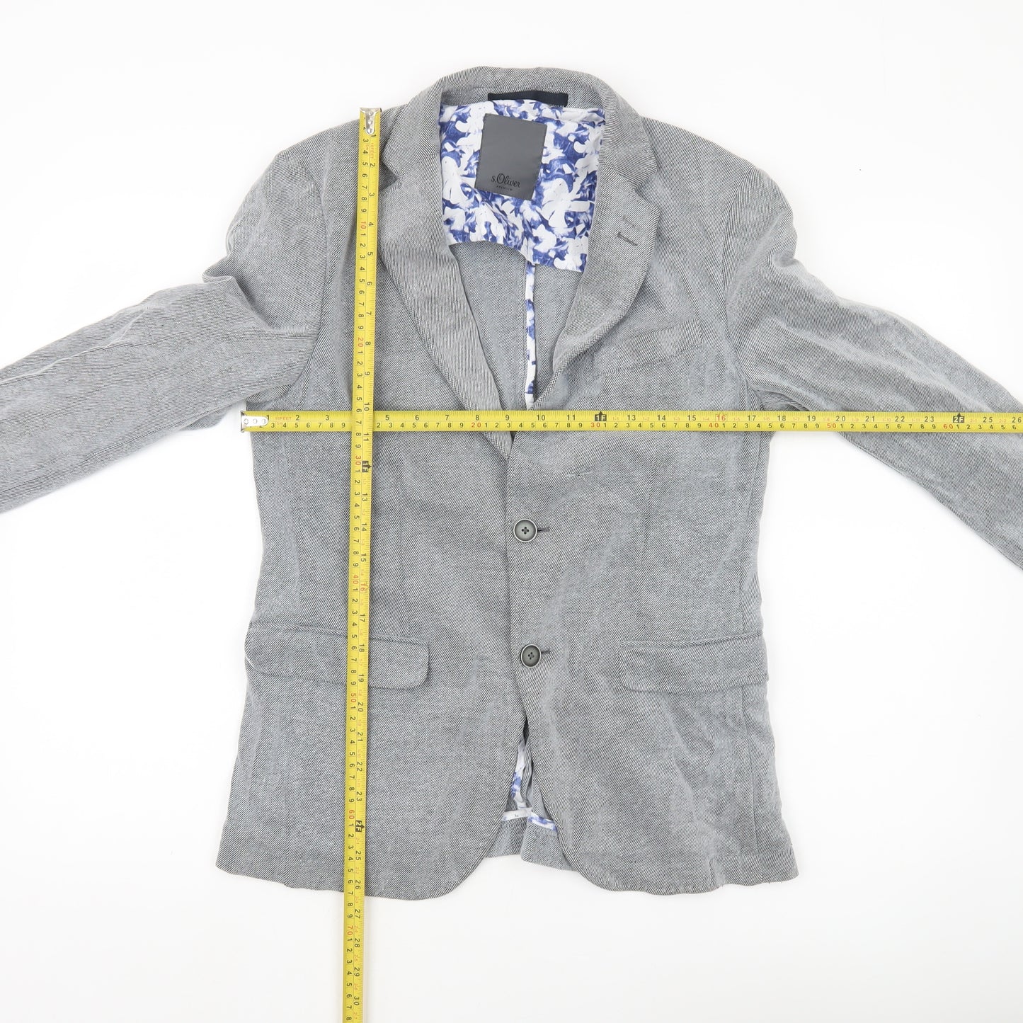 s.Oliver Men’s Grey 36R Suit Jacket Blazer Regular Fit Notch Lapel