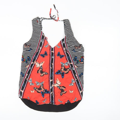 Oasis Women Multicoloured Butterfly Stripe Tank Top Size 8 Viscose