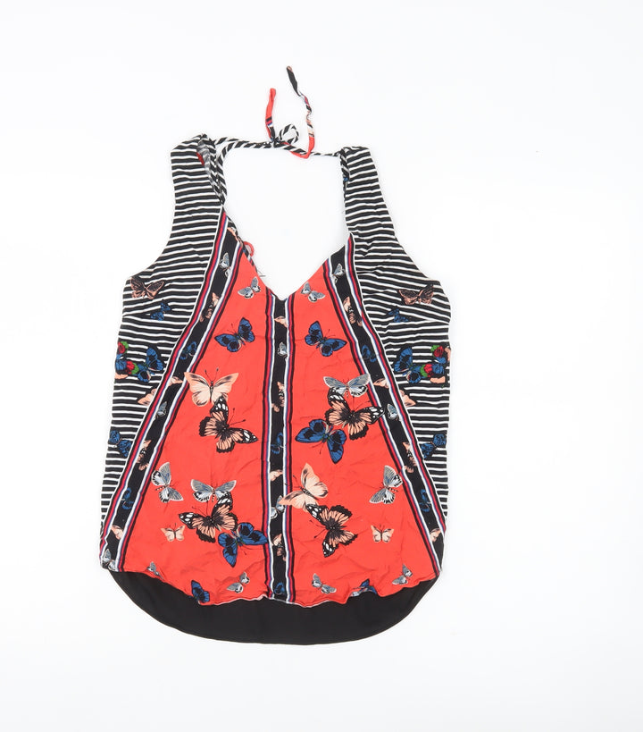 Oasis Women Multicoloured Butterfly Stripe Tank Top Size 8 Viscose