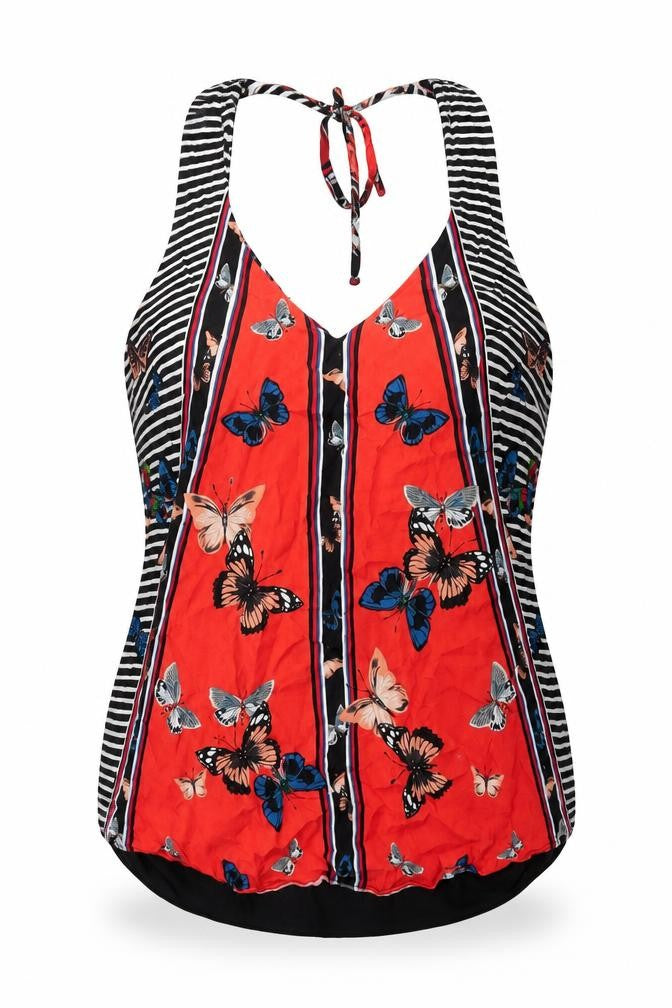 Front view of Oasis Women Multicoloured Butterfly Stripe Tank Top, size 8, Viscose