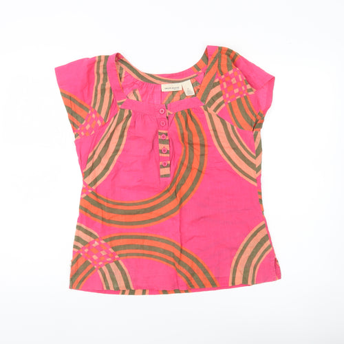 DKNY Jeans Women Pink Petites Cotton Tunic Blouse 2XS Scoop Neck
