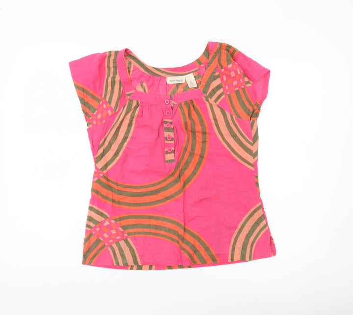 DKNY Jeans Women Pink Petites Cotton Tunic Blouse 2XS Scoop Neck
