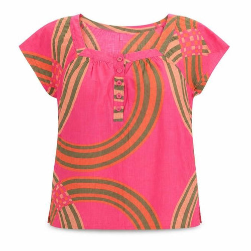 DKNY Jeans Women Pink Petites Cotton Tunic Blouse 2XS Scoop Neck