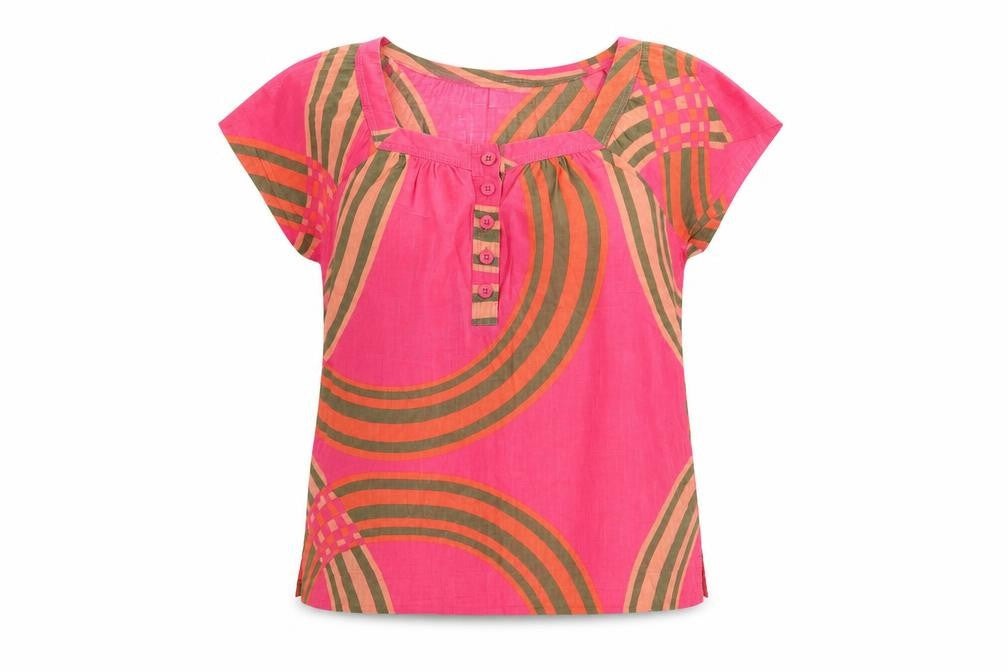DKNY Jeans Women Pink Petites Cotton Tunic Blouse 2XS Scoop Neck