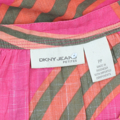 DKNY Jeans Women Pink Petites Cotton Tunic Blouse 2XS Scoop Neck
