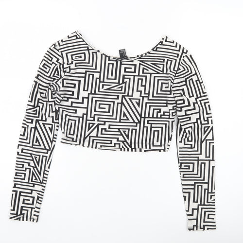 Forever 21 Women’s Black White Geometric Crop Top L Long Sleeve