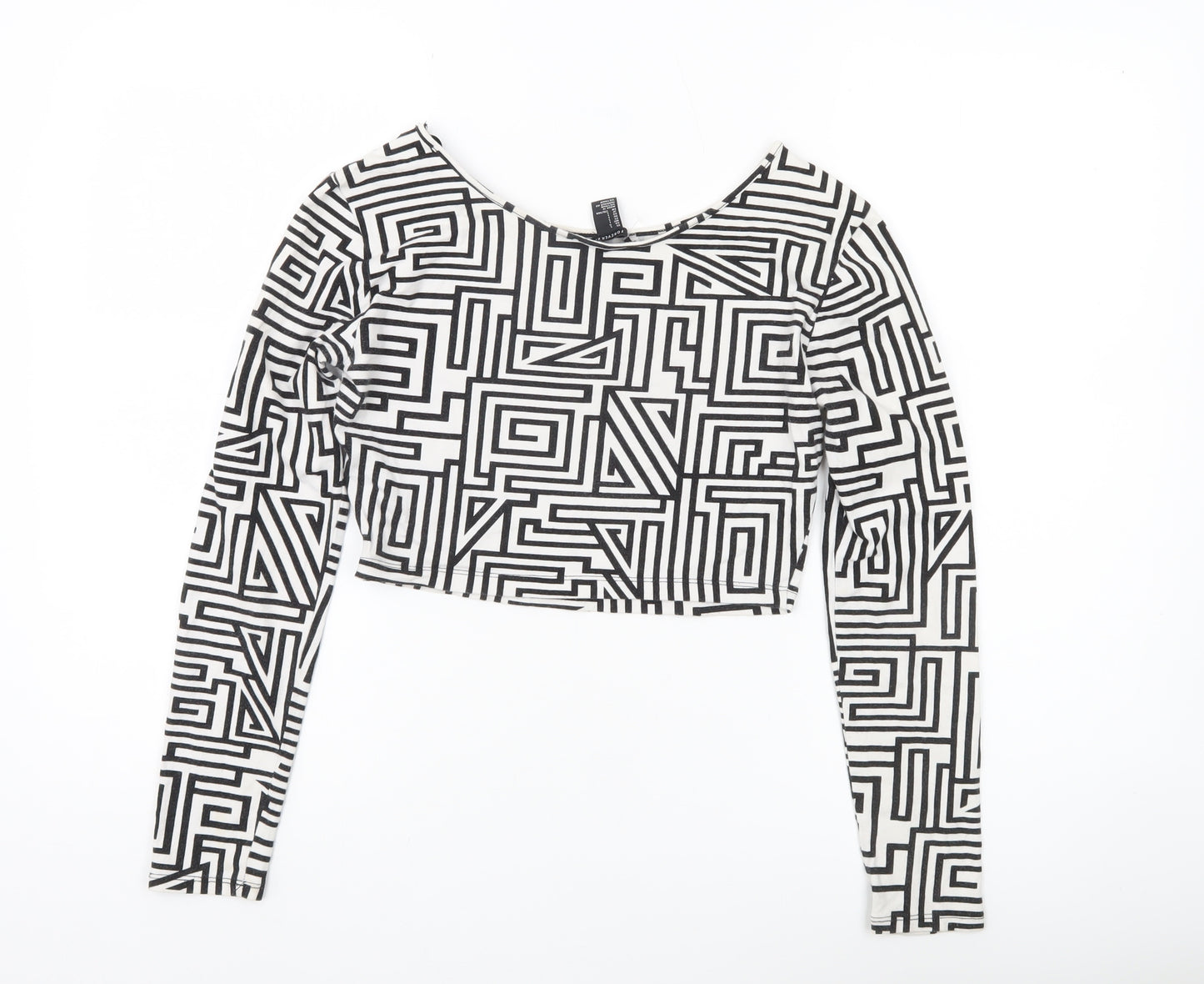 Forever 21 Women’s Black White Geometric Crop Top L Long Sleeve