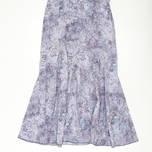 Peruvian Connection Womens Purple Floral Midi Trumpet Cotton Skirt Size 8