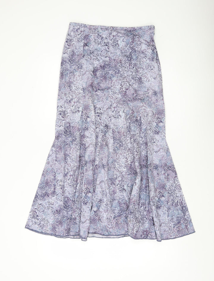 Peruvian Connection Womens Purple Floral Midi Trumpet Cotton Skirt Size 8