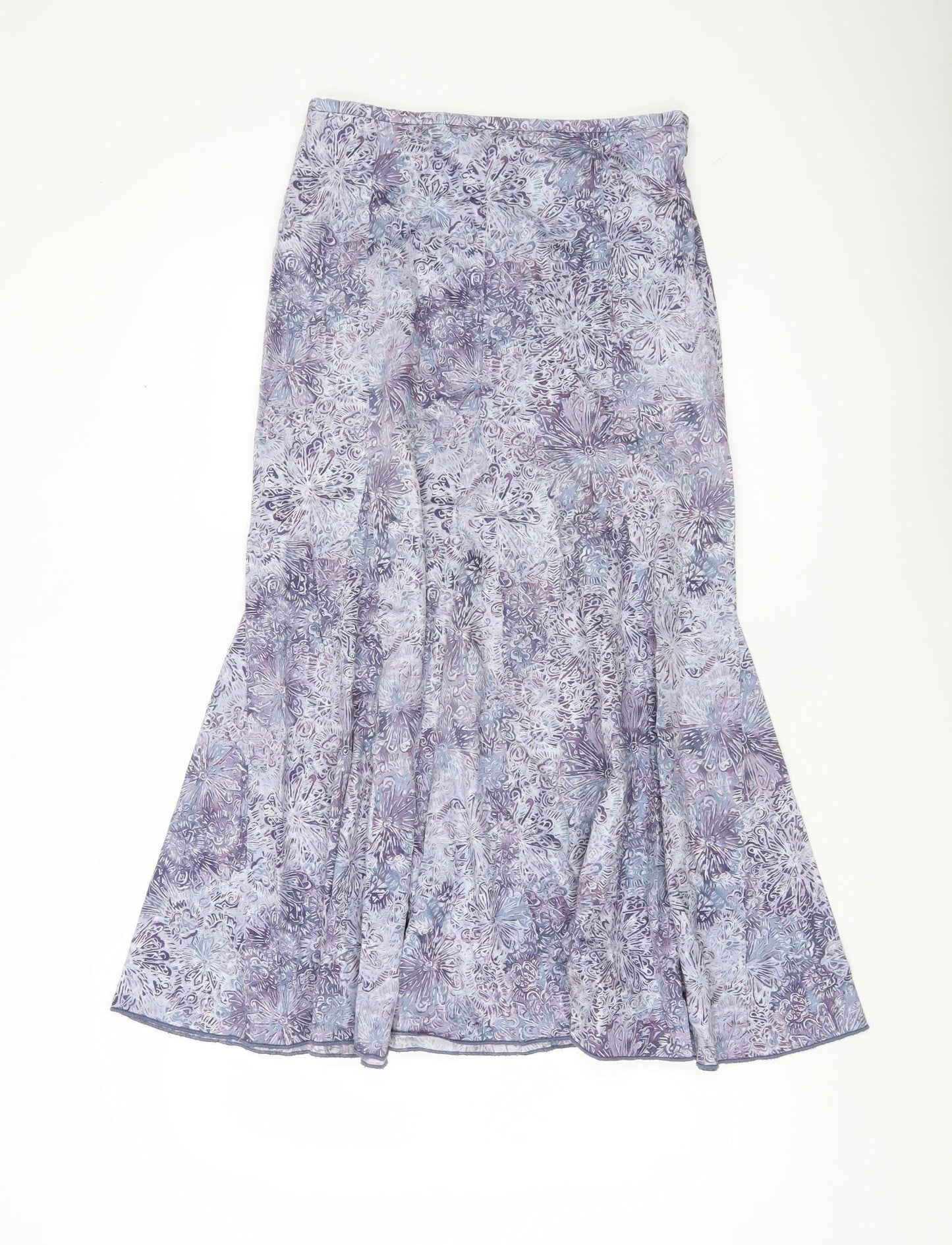 Peruvian Connection Womens Purple Floral Midi Trumpet Cotton Skirt Size 8
