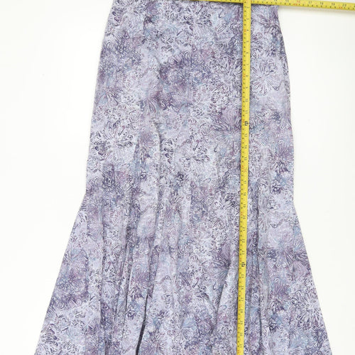 Peruvian Connection Womens Purple Floral Midi Trumpet Cotton Skirt Size 8