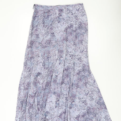 Peruvian Connection Womens Purple Floral Midi Trumpet Cotton Skirt Size 8