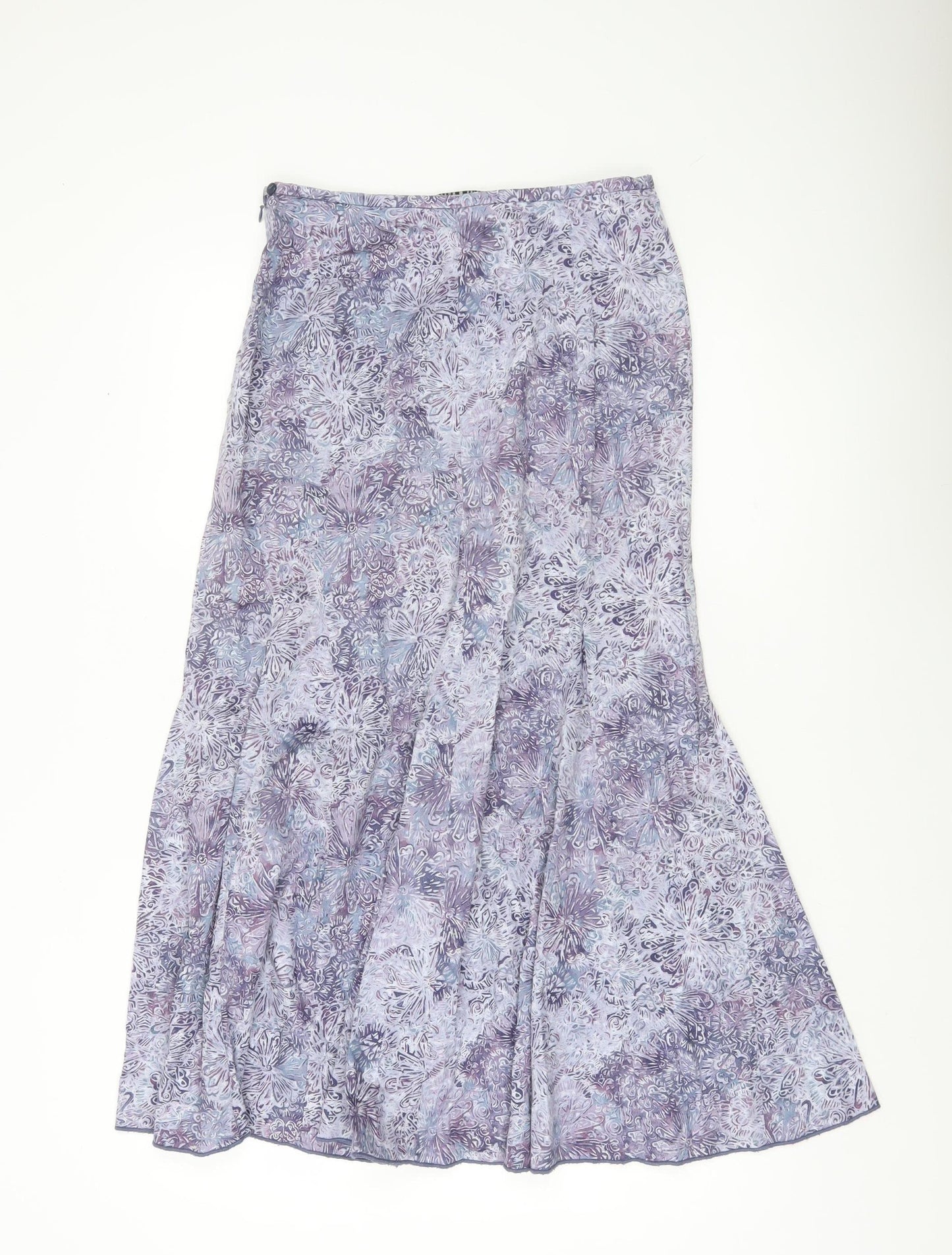 Peruvian Connection Womens Purple Floral Midi Trumpet Cotton Skirt Size 8