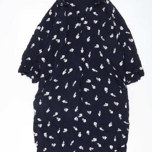 Whistles Women’s Blue Floral Tunic Blouse Size S Viscose 3/4 Sleeve