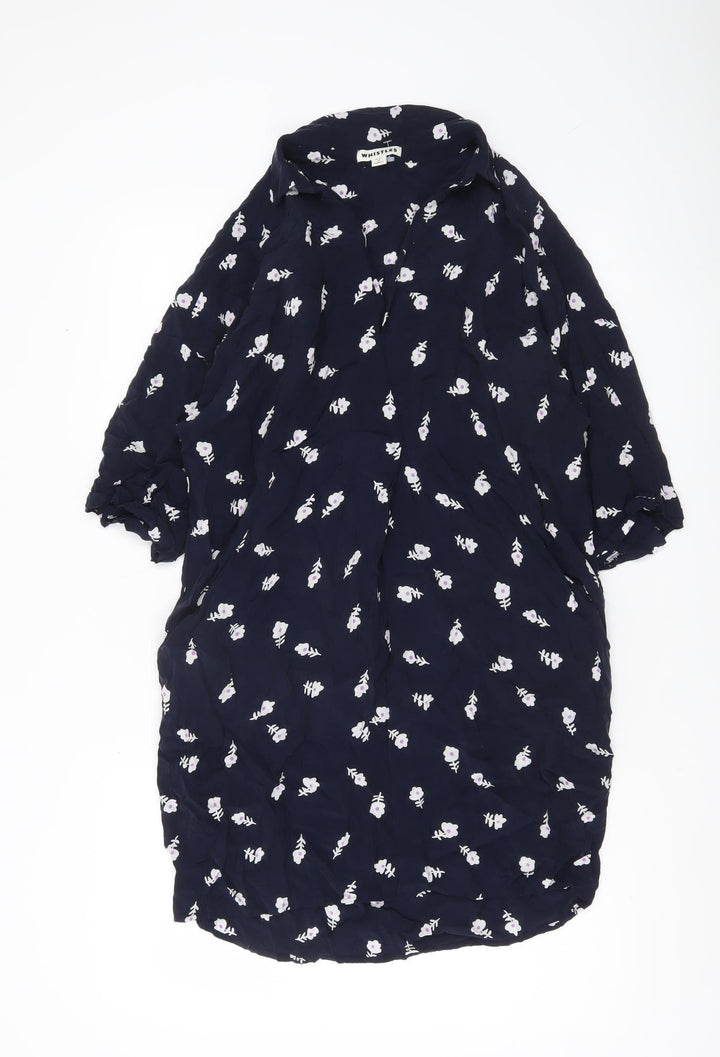 Whistles Women’s Blue Floral Tunic Blouse Size S Viscose 3/4 Sleeve