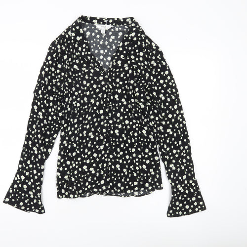 Marks and Spencer Womens Black Floral Long Sleeve Viscose Blouse Size 6