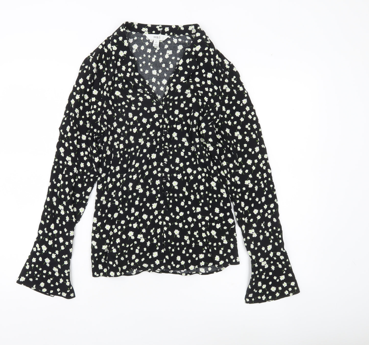 Marks and Spencer Womens Black Floral Long Sleeve Viscose Blouse Size 6