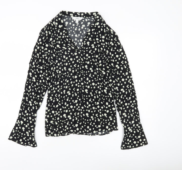 Marks and Spencer Womens Black Floral Long Sleeve Viscose Blouse Size 6