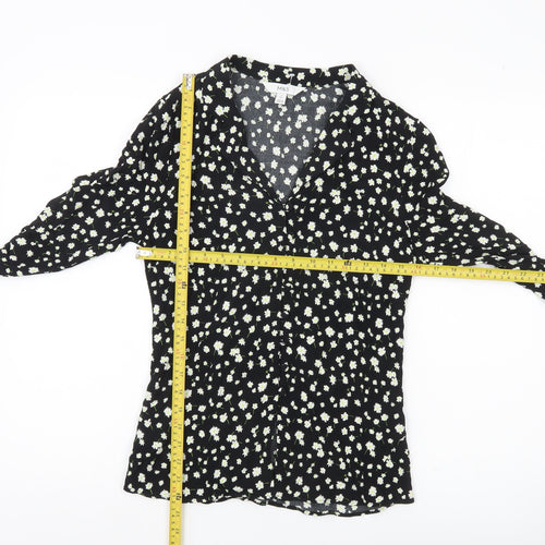 Marks and Spencer Womens Black Floral Long Sleeve Viscose Blouse Size 6